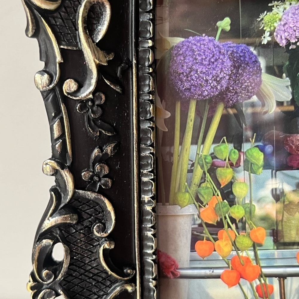 4X6" Black Gilded Ornate Floral Picture Photo Frame Tabletop Wall - Picture 5 of 13